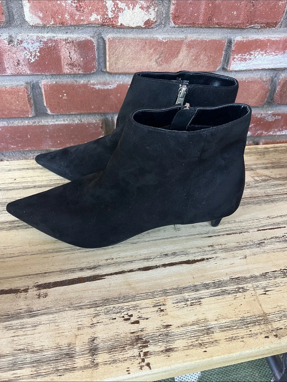 Charles By Charles David Black Pointed Toe Ankle Booties with Kitten Heel
